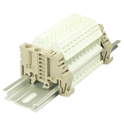 Dinkle Assembly DK2.5N-WE 10 Gang Box Connector DIN Rail Terminal Blocks, 12-22 AWG, 20 Amp, 600 Volt Separate Circuits White