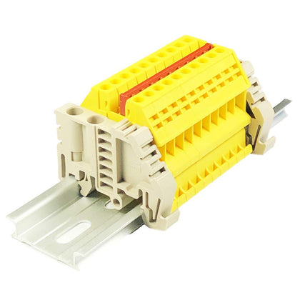 ICI Dinkle Power Distribution DK2.5N-YW 10 Gang Box Connector DIN Rail Terminal Blocks, 12-22 AWG, 20 Amp, 600 Volt Solar Combiner Yellow