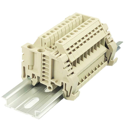 Dinkle Assembly DK2.5N 10 Gang Box Connector DIN Rail Terminal Blocks, 12-22 AWG, 20 Amp, 600 Volt Separate Circuits Beige