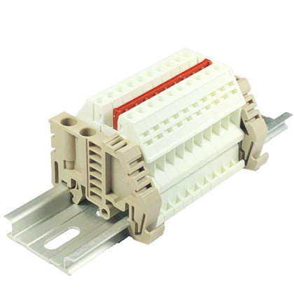 Dinkle Power Distribution DK2.5N-WE 10 Gang Box Connector DIN Rail Terminal Blocks, 12-22 AWG, 20 Amp, 600 Volt Solar Combiner White