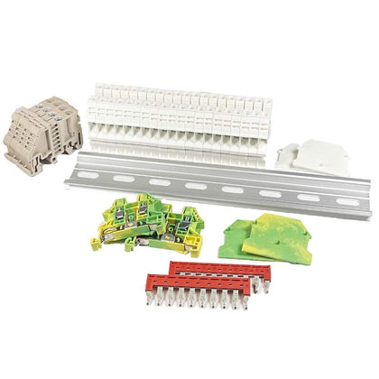 ICI Dinkle DIN Rail Terminal Block Kit #1 White 20 DK2.5N-WE 12 AWG Gauge 20A 600V Ground DK2.5N-PE Jumper DSS2.5N-10P End Covers End Brackets