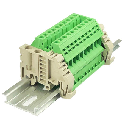 ICI Dinkle Assembly DK2.5N-GN 10 Gang Box Connector DIN Rail Terminal Blocks, 12-22 AWG, 20 Amp, 600 Volt Separate Circuits Green