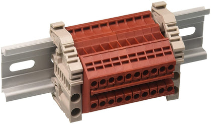 Dinkle Combiner DK2.5N-RD 10 Gang Power Distribution Dk2.5N-RD 10 Gang Box Connector DIN Rail Terminal Blocks, 12-22 AWG, 20 Amp, 600 V Solar Combiner Red