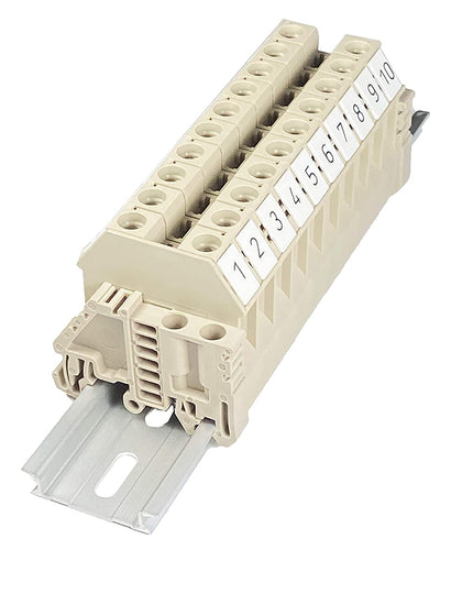 ICI Dinkle Numbered Assembly DK10N 10 Gang Box Connector DIN Rail Terminal Blocks, 6-20 AWG, 60 Amp, 600 Volt Separate Circuits